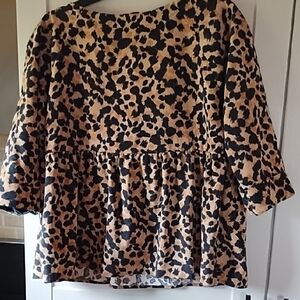 THML Leopard Print Peplum Tunic - Black and Tan Lightweight Soft Corduroy
